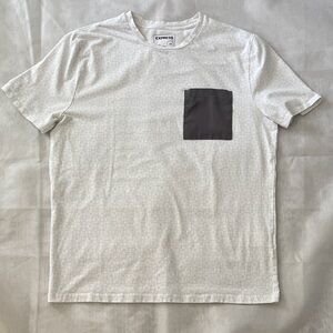 Express Patterned White Tee with Contrast Dark Gray Pocket Mens large